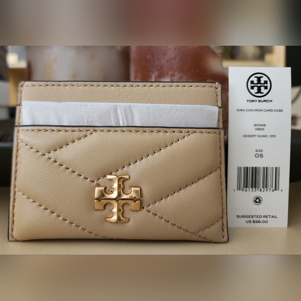 Tory Burch KIRA Chevron Card Case - Desert Dune - NWT